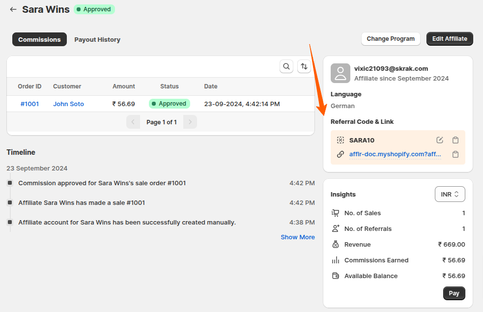 Access Affiliate Link by Admin