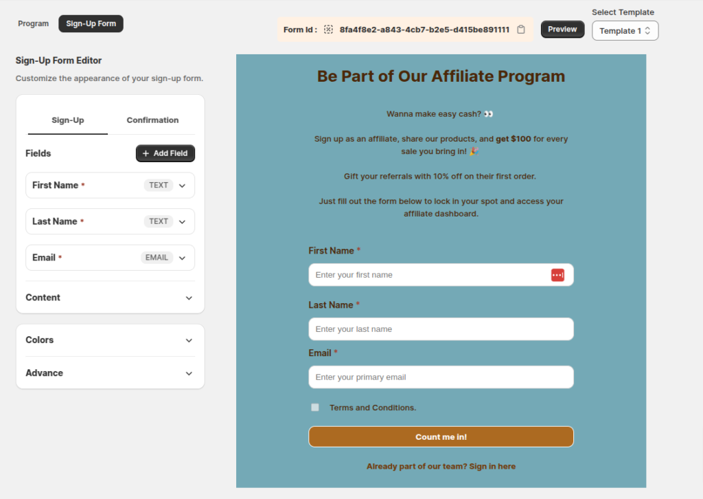 Affiliate Recruitment Form