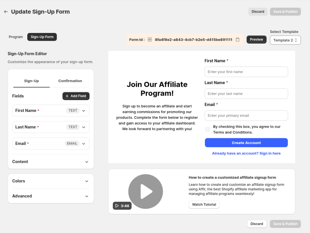 Affiliate signup form