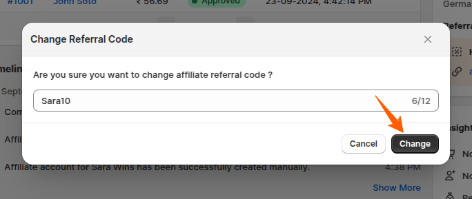 Change Referral Code