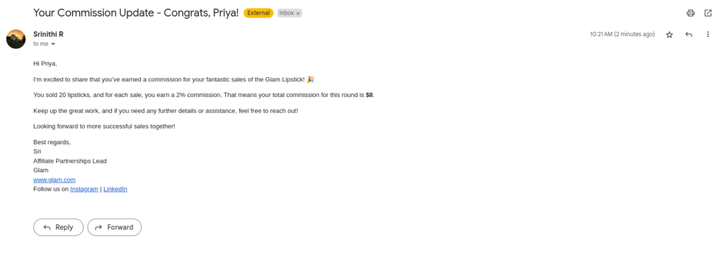 Commission update email