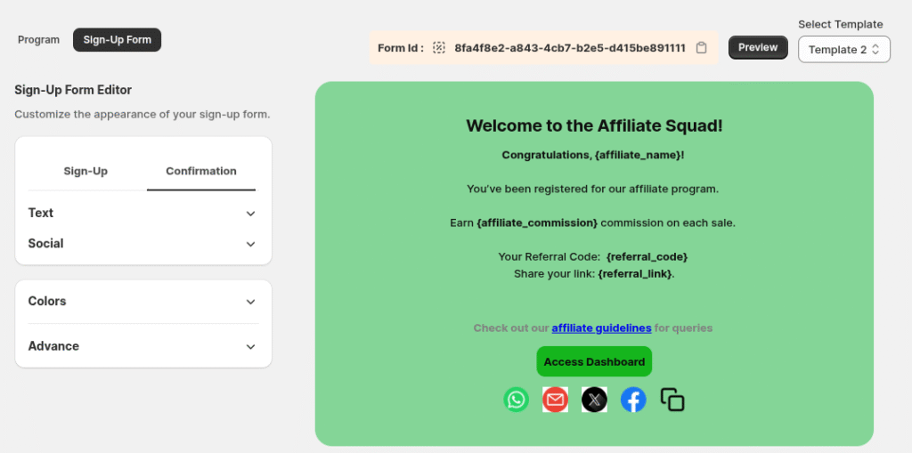 Example of Confirmation Page