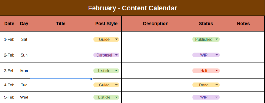 Social Media Content Calendar