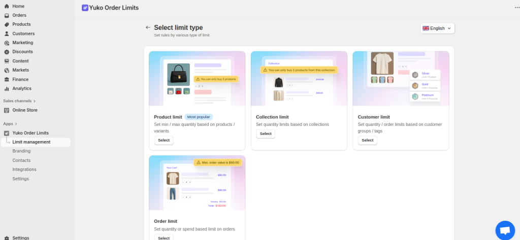 Types of order limit settings