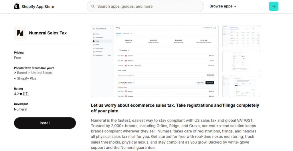 Numeral shopify store page