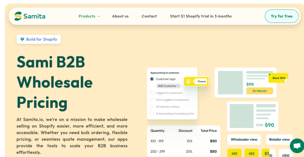 Samita b2b wholesale homepage