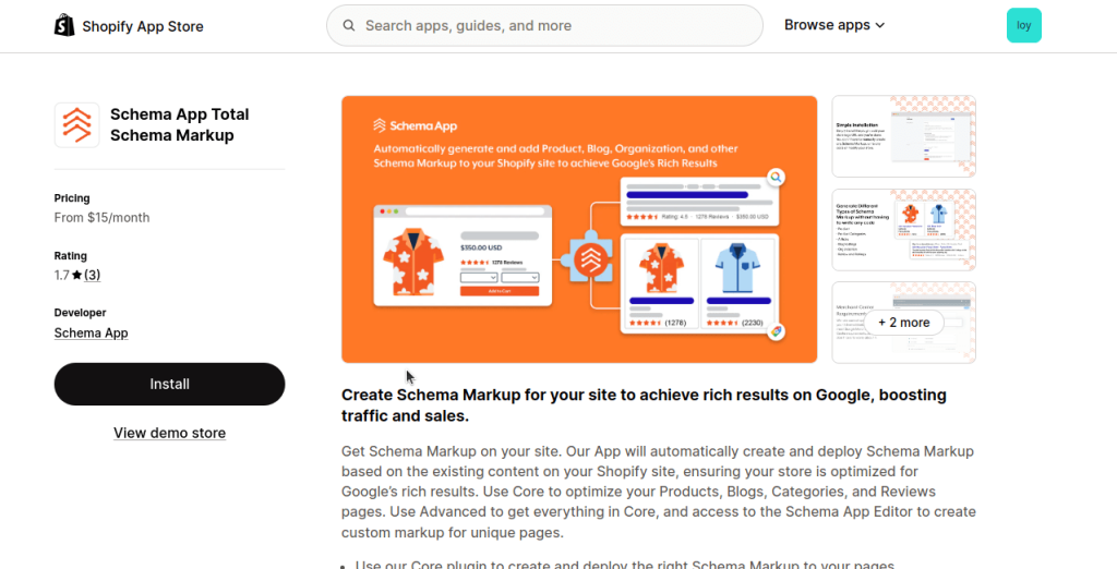 Schema app shopify store page