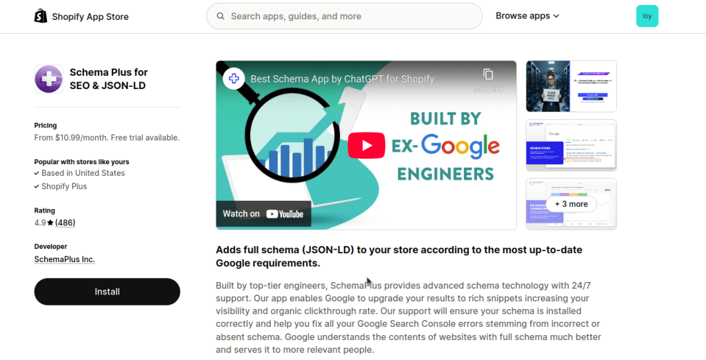 Schema plus for seo shopify store page