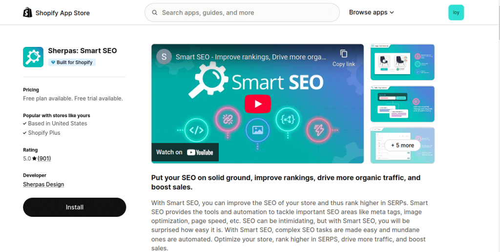 Sherpas shopify app store page
