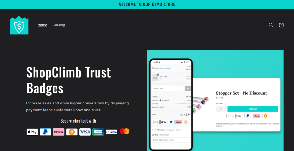 Shopclimb trust badges homepage