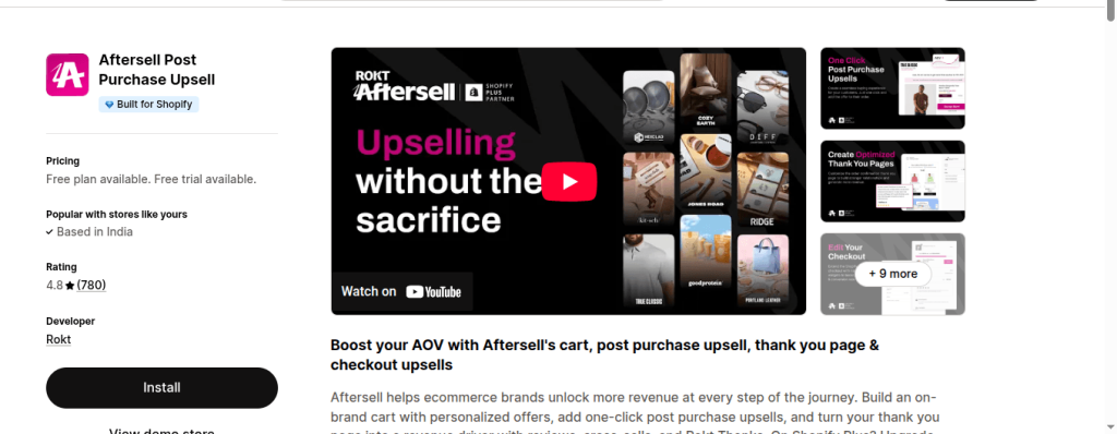 Aftersell shopify app store listing