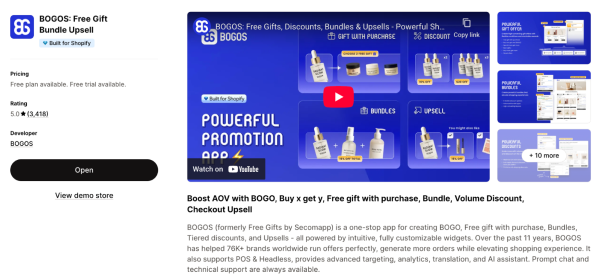 BOGOS Free Gift Bundle & Upsell Shopify app
