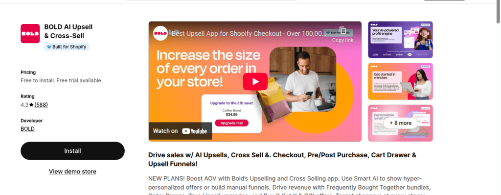 Bold upsell shopifyapp store listing