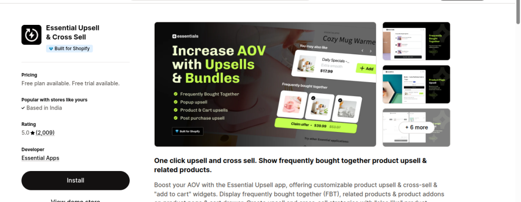essential upsell & cross sell shopify store listing