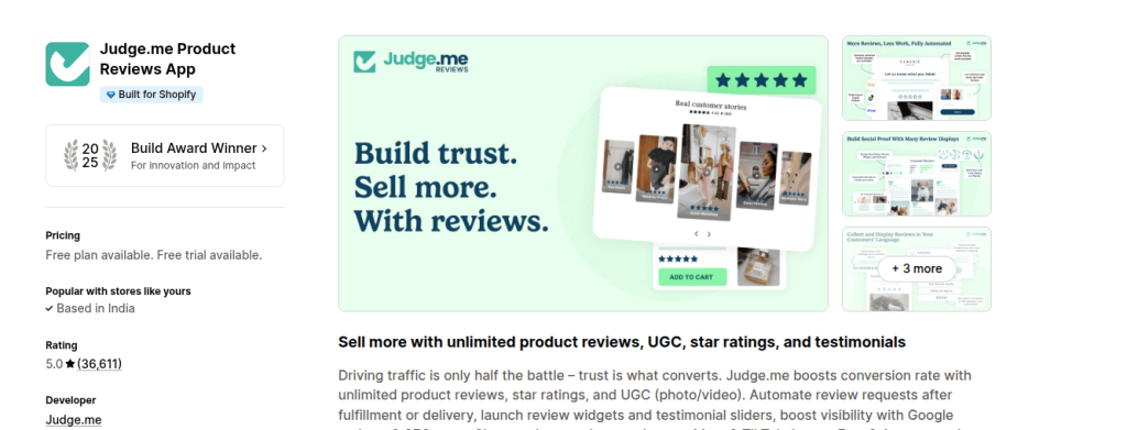 judge me shopify store page