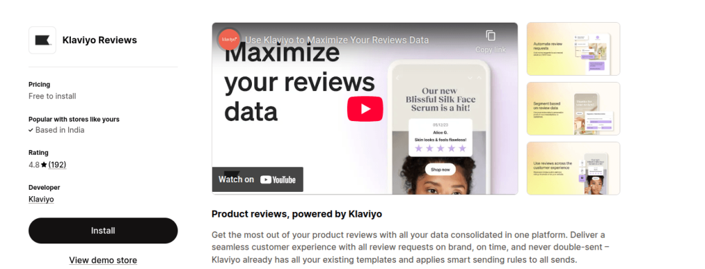 klaviyo reviews shopify app store listing
