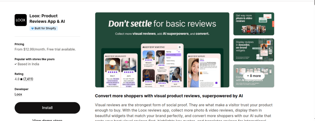 loox shopify app store listing