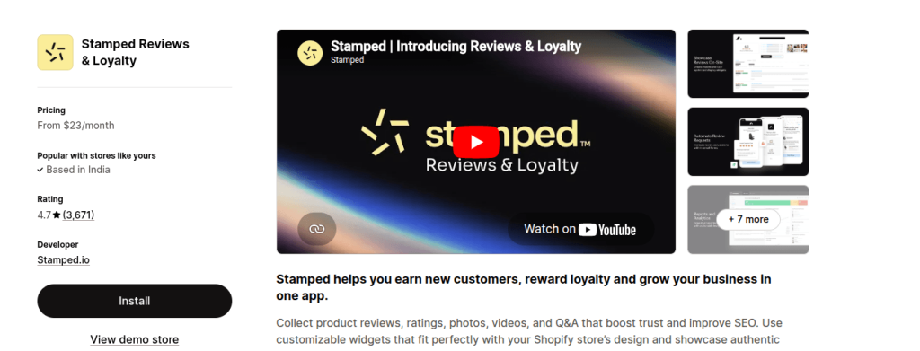 stamped shopify store listing